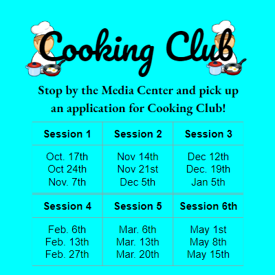 A schedule of cooking club meeting dates.