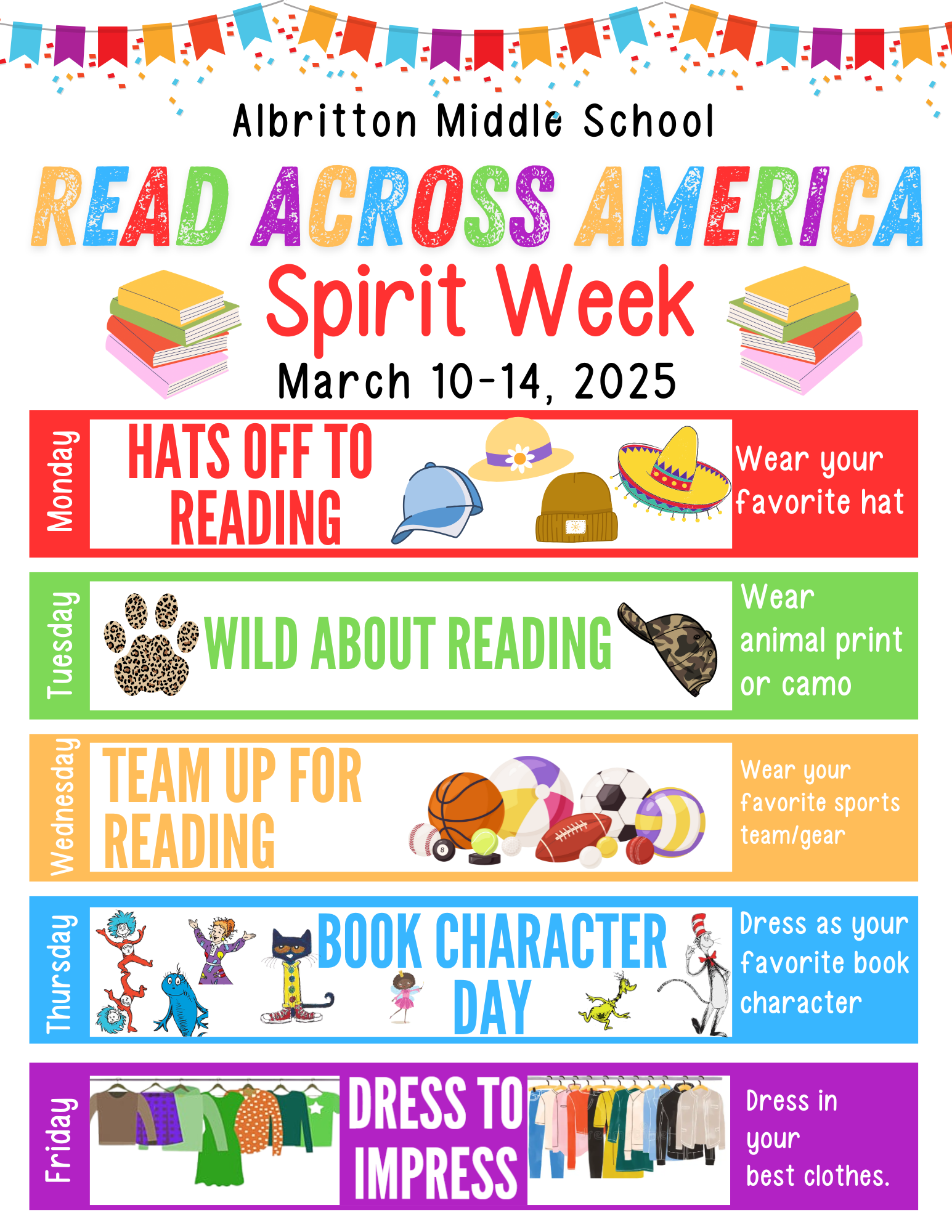 book fair spirit week dress up days
